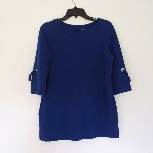 D & Co 💙 Navy Blue Boatneck Top With Pockets 3/4 Sleeves With Grommets W-XS - Picture 8 of 8